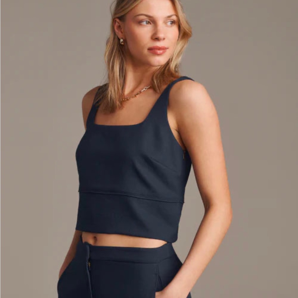 RHONE Navy Square-Neck Cropped Tank